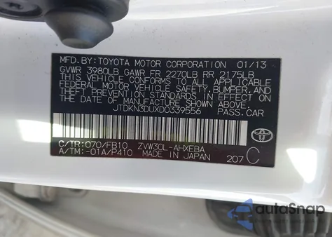 2013 Toyota Prius Two из США, поврежденный, VIN JTDKN3DUXD0339556